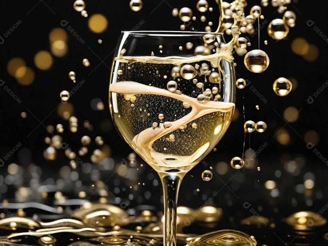 Bolhas abstratas subindo em um copo de champing