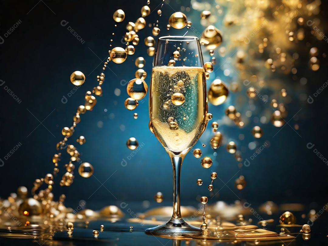 Bolhas abstratas subindo em um copo de champing