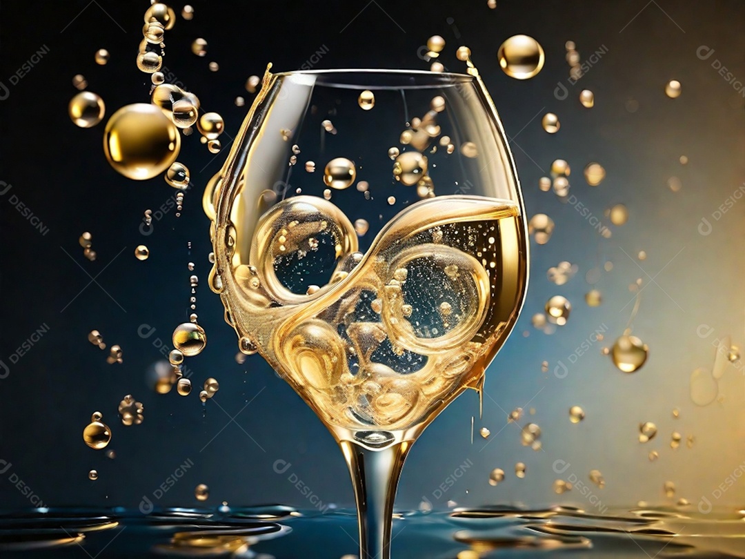 Bolhas abstratas subindo em um copo de champing