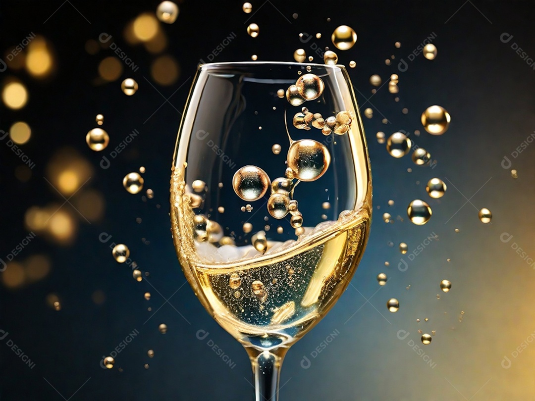 Bolhas abstratas subindo em um copo de champing