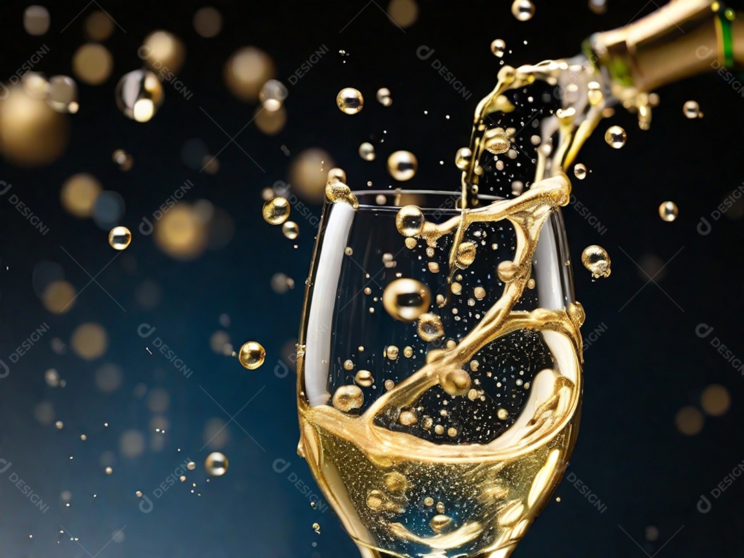 Bolhas abstratas subindo em um copo de champing