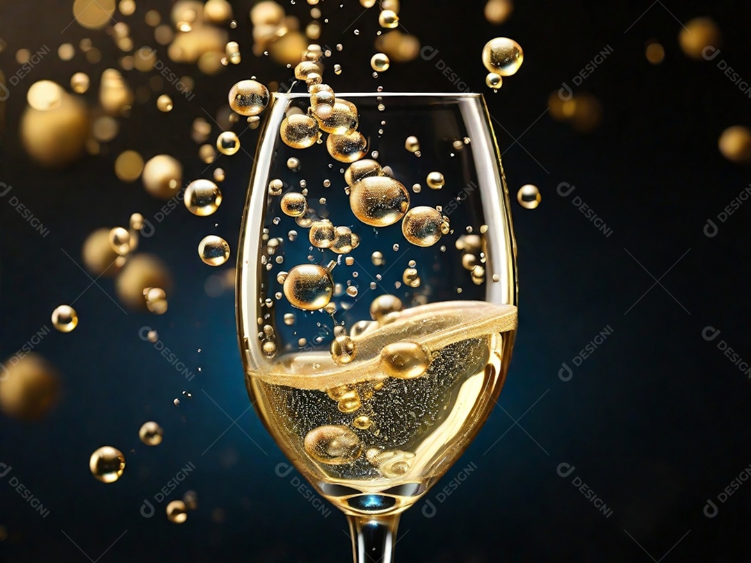 Bolhas abstratas subindo em um copo de champing