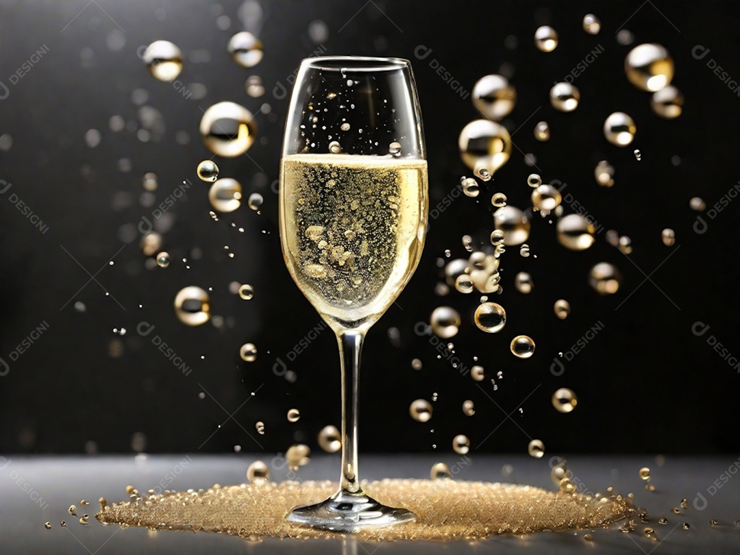 Bolhas abstratas subindo em um copo de champing