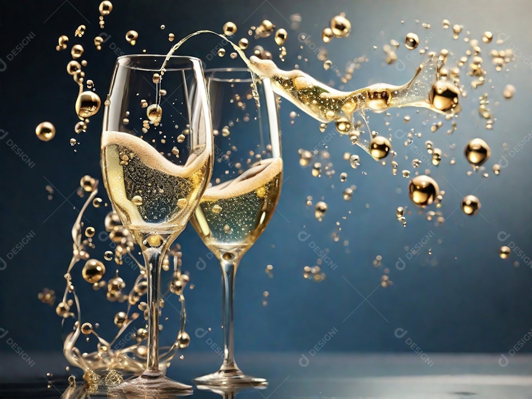 Bolhas abstratas subindo em um copo de champing