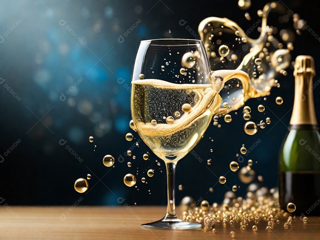 Bolhas abstratas subindo em um copo de champing