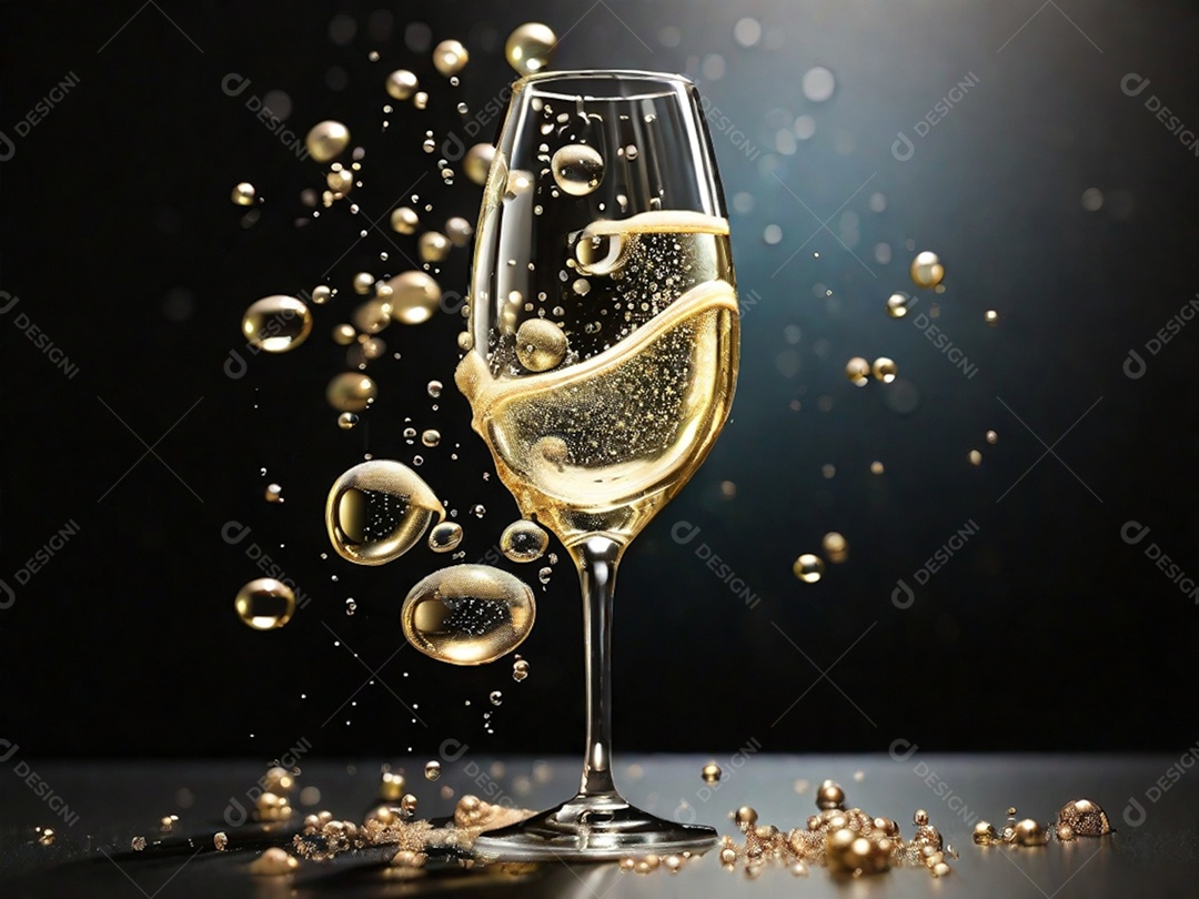 Bolhas abstratas subindo em um copo de champing