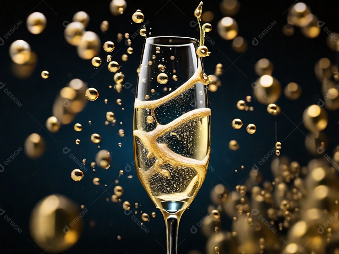 Bolhas abstratas subindo em um copo de champing