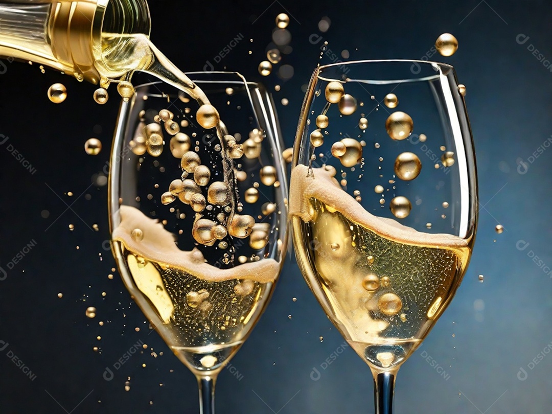 Bolhas abstratas subindo em um copo de champing