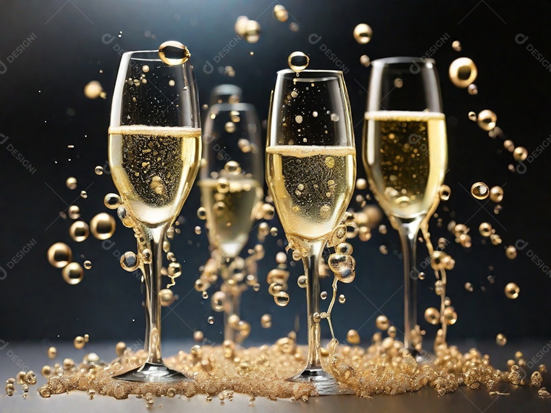 Bolhas abstratas subindo em um copo de champing