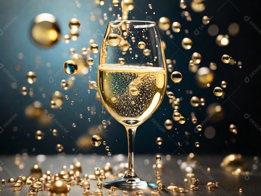 Bolhas abstratas subindo em um copo de champing