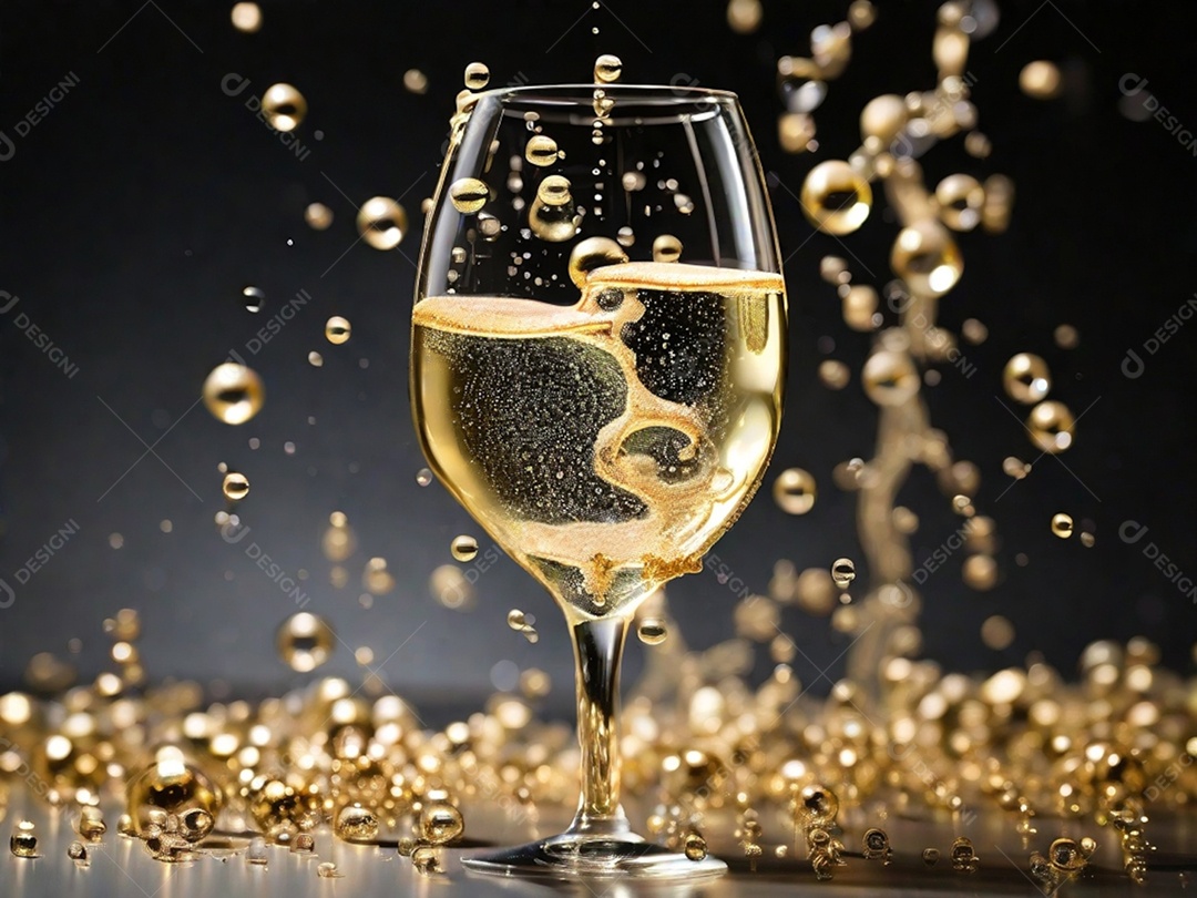 Bolhas abstratas subindo em um copo de champing