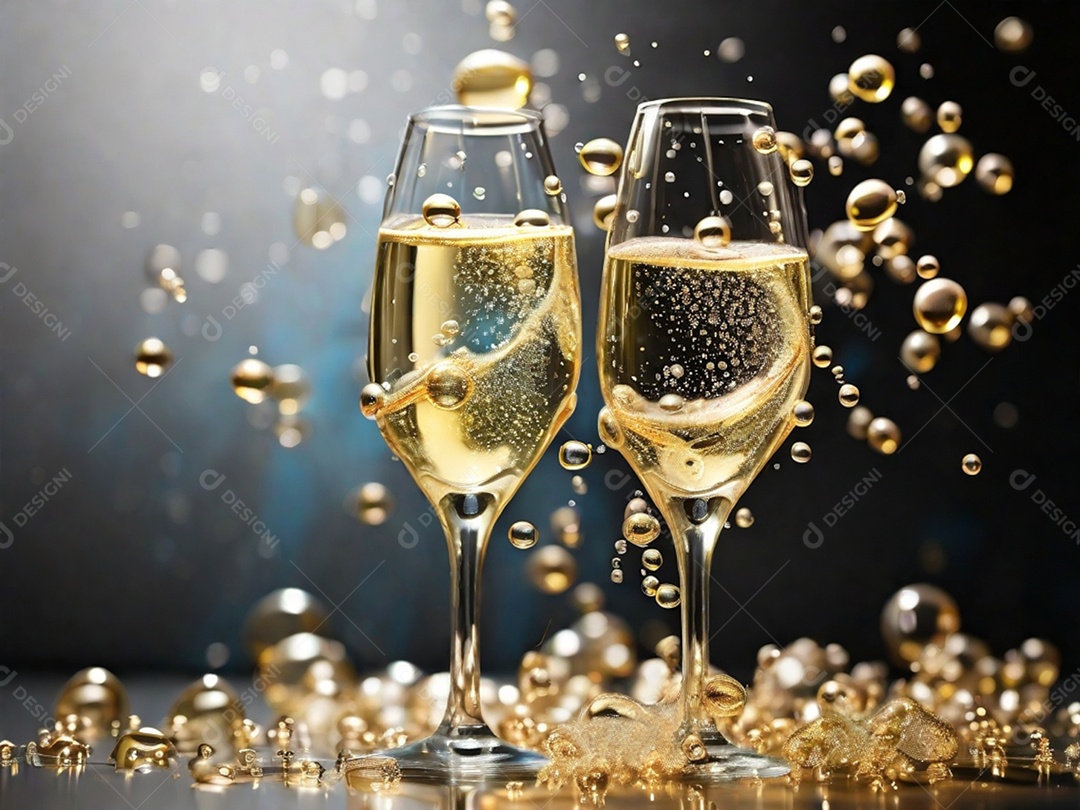 Bolhas abstratas subindo em um copo de champing