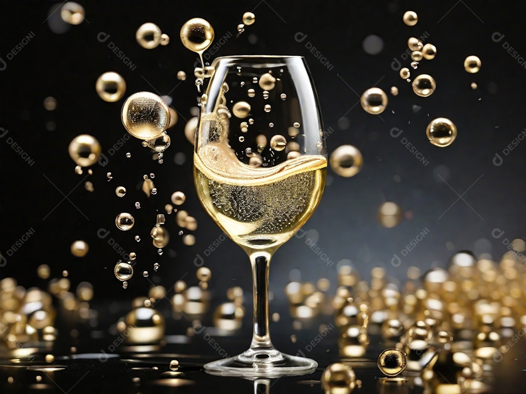 Bolhas abstratas subindo em um copo de champing