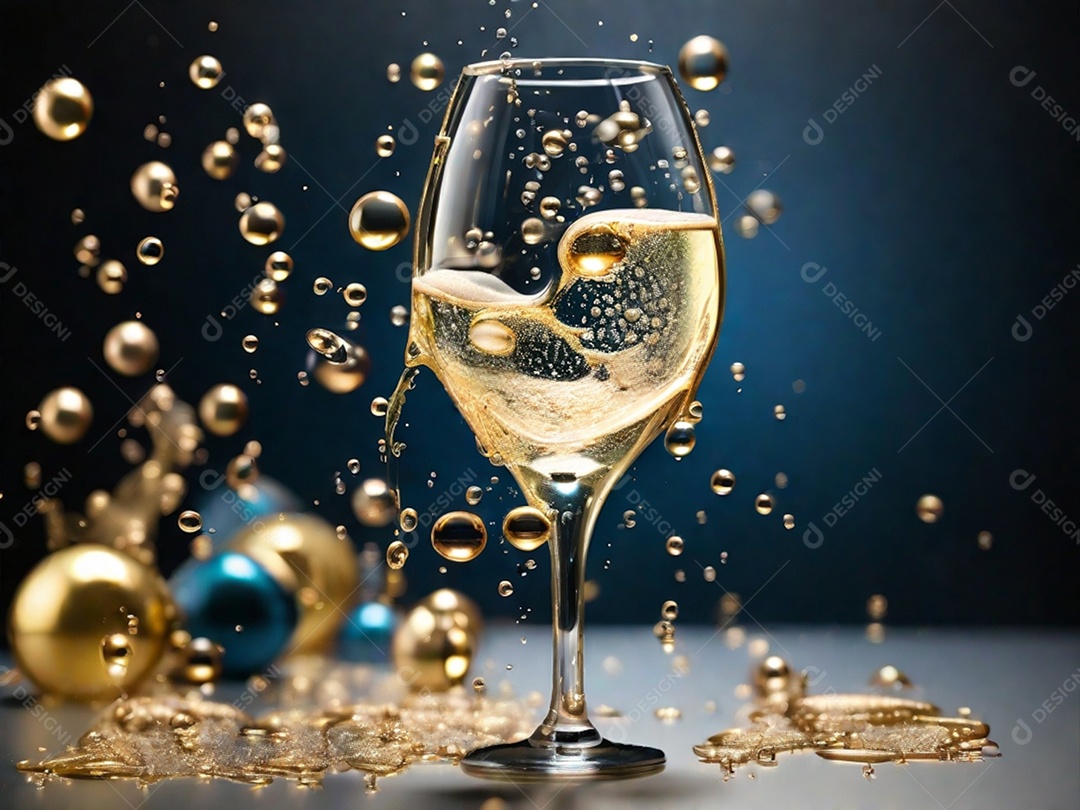 Bolhas abstratas subindo em um copo de champing