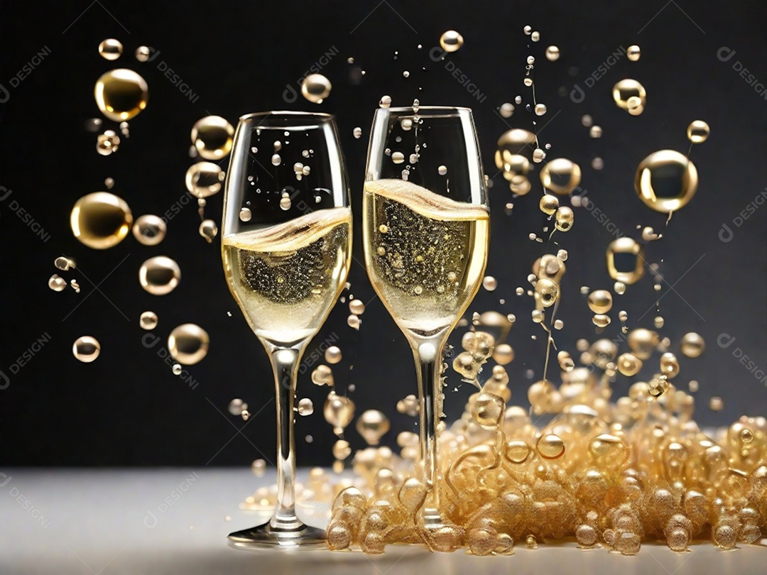 Bolhas abstratas subindo em um copo de champing