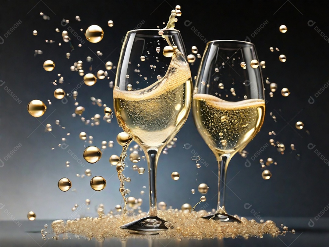 Bolhas abstratas subindo em um copo de champing