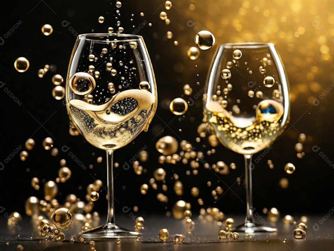 Bolhas abstratas subindo em um copo de champing