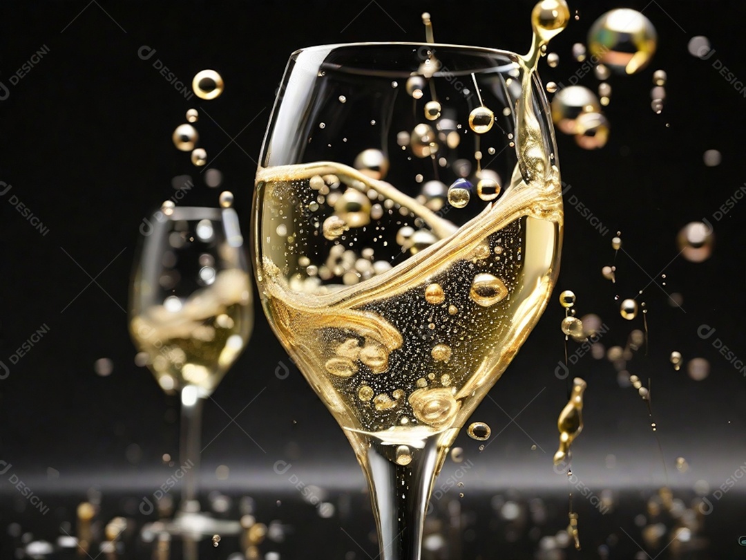 Bolhas abstratas subindo em um copo de champing