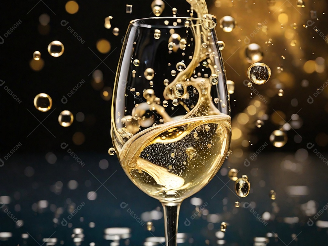 Bolhas abstratas subindo em um copo de champing