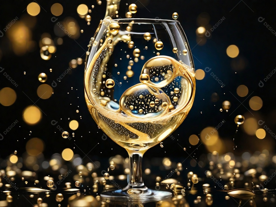 Bolhas abstratas subindo em um copo de champing