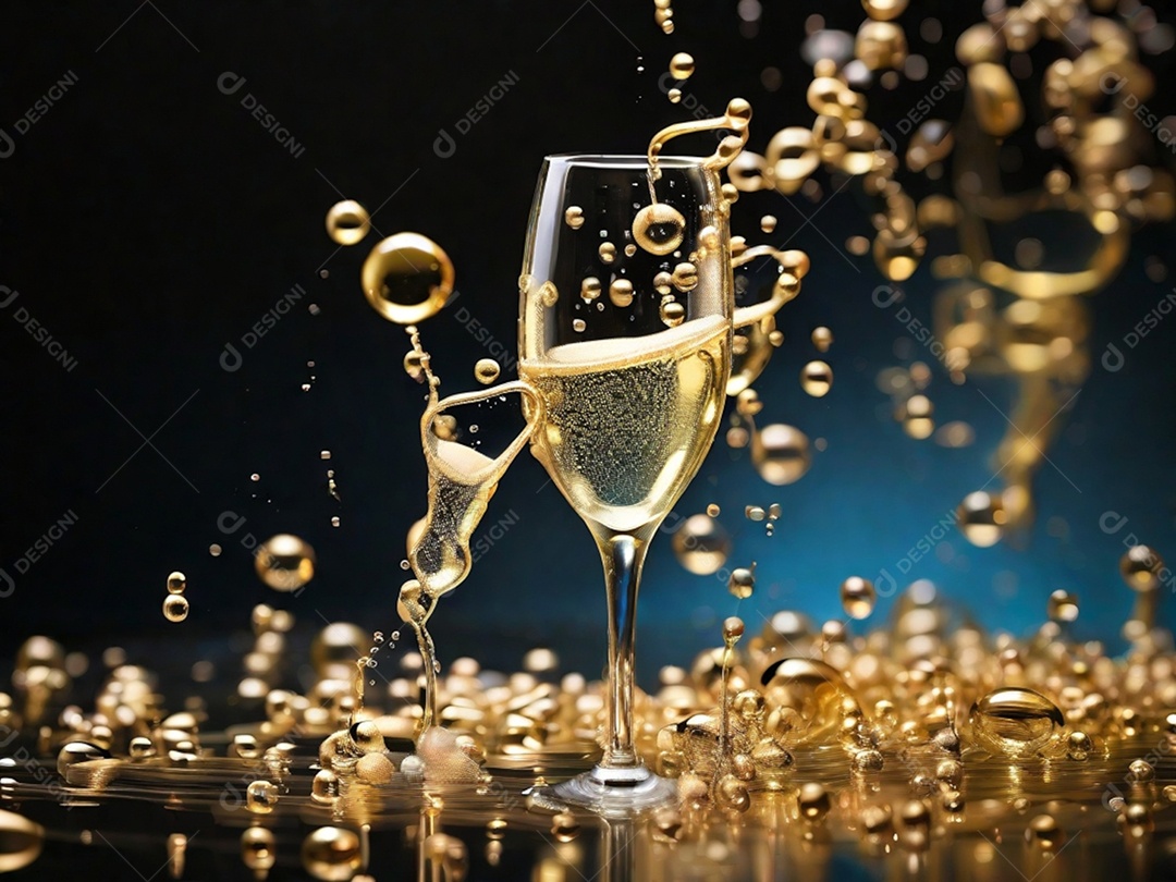 Bolhas abstratas subindo em um copo de champing