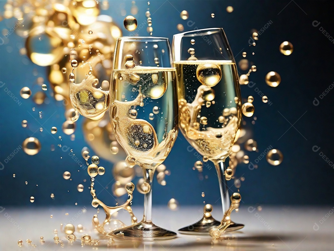 Bolhas abstratas subindo em um copo de champing