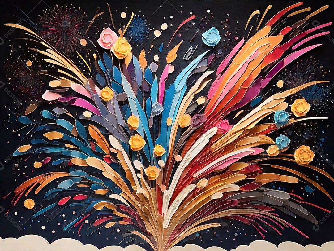 Representação abstrata de fogos de artifício coloridos