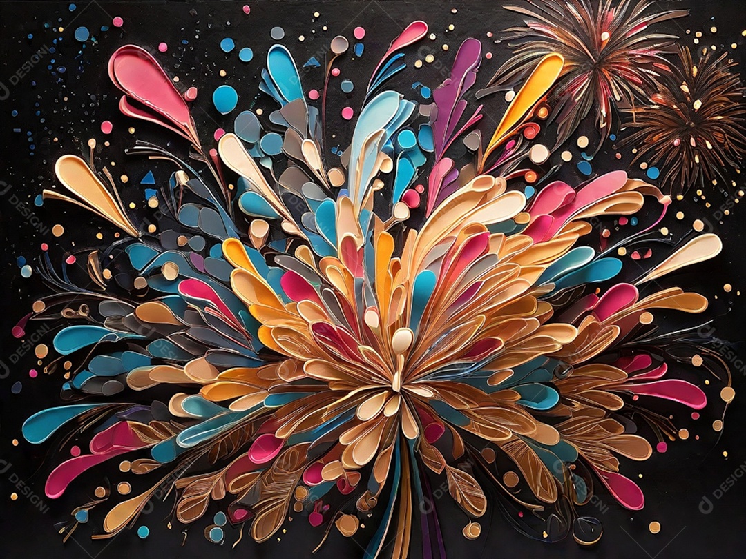 Representação abstrata de fogos de artifício coloridos