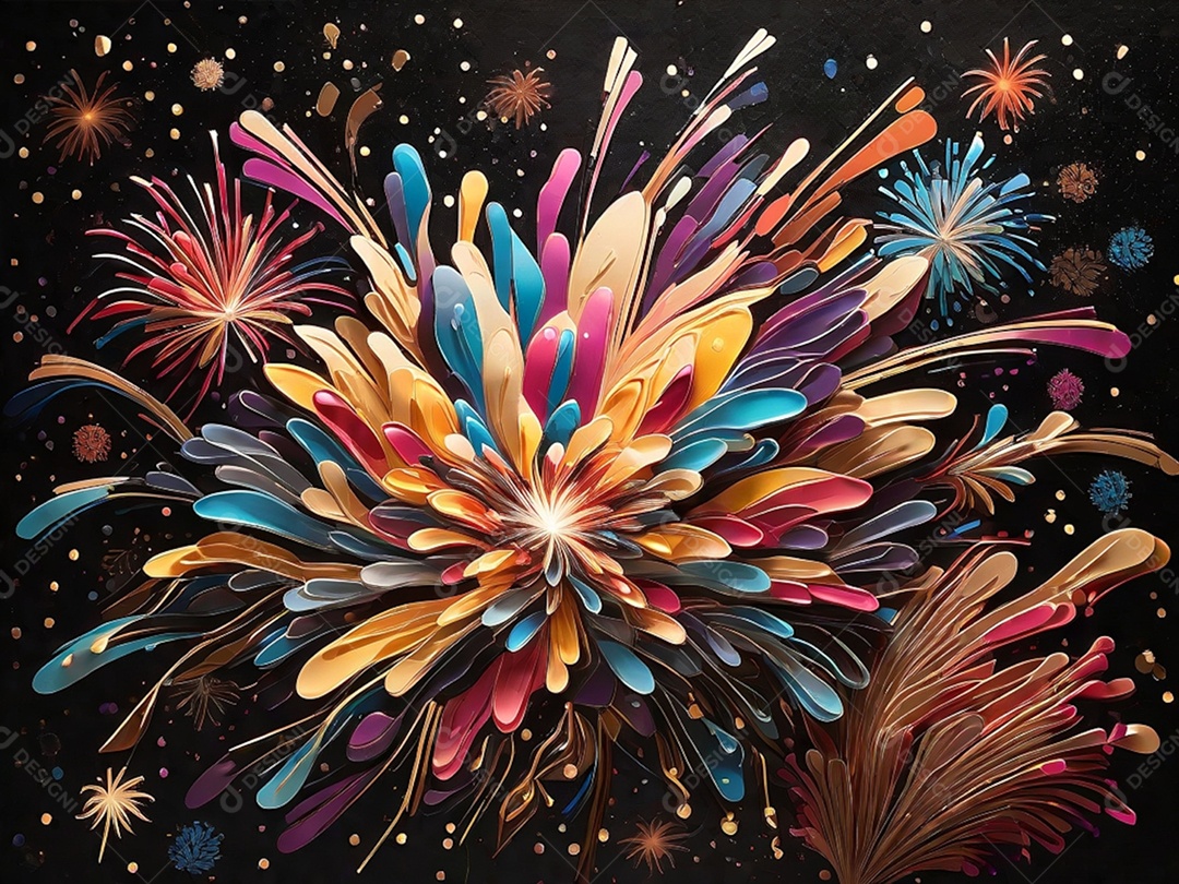 Representação abstrata de fogos de artifício coloridos