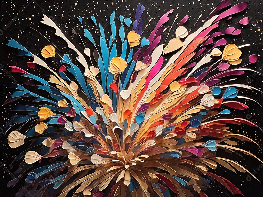 Representação abstrata de fogos de artifício coloridos