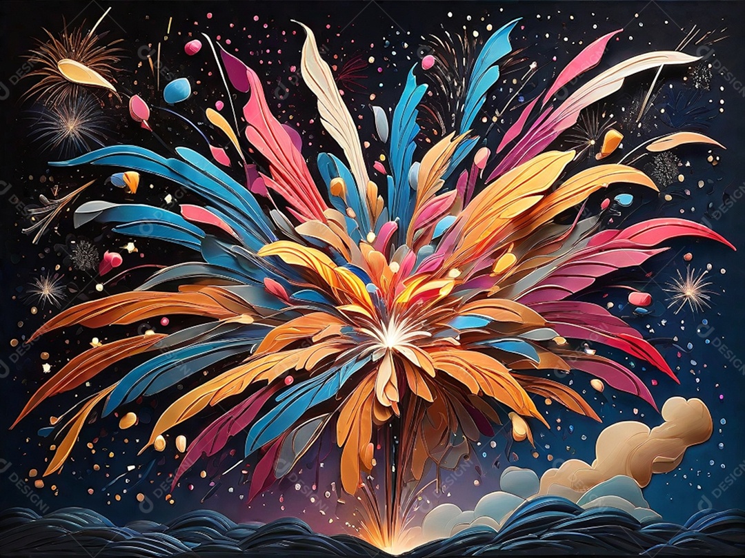 Representação abstrata de fogos de artifício coloridos