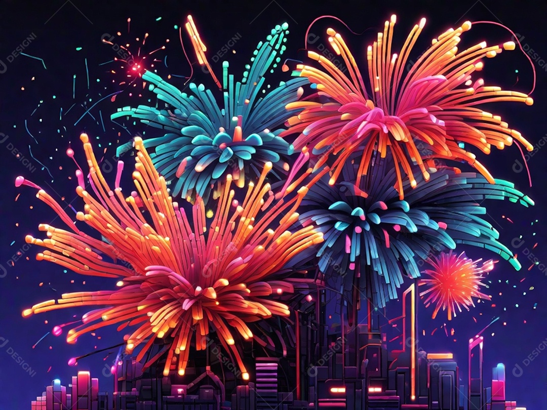 Representação abstrata de fogos de artifício coloridos