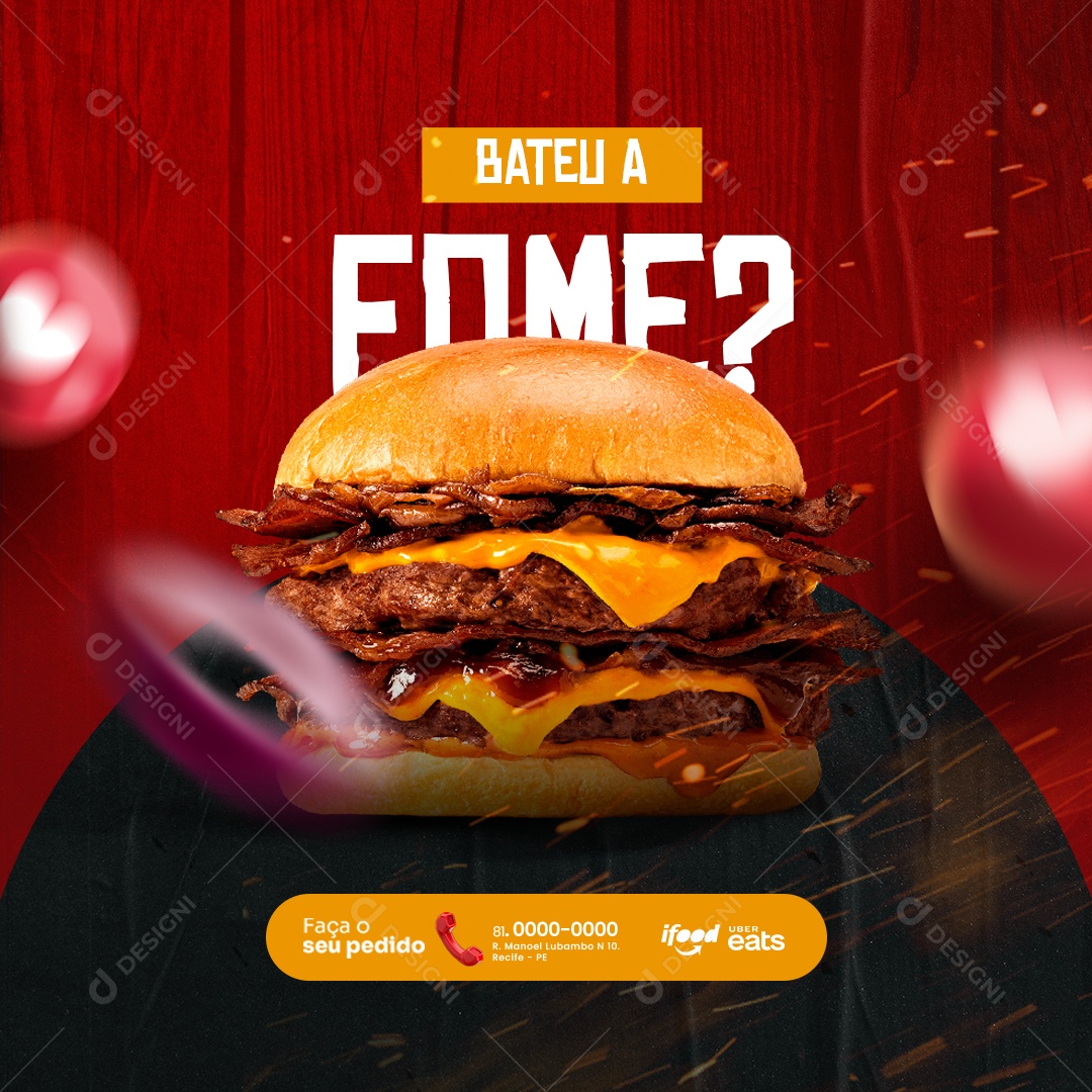 Hamburgueria Bateu a Fome Hambúrguer Social Media PSD Editável