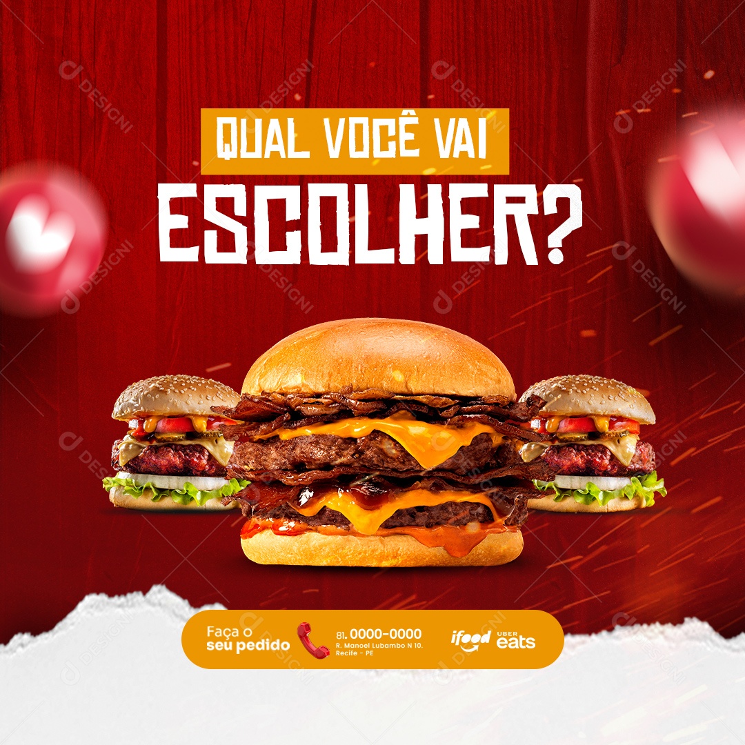 Hamburgueria Qual Você vai Escolher Faça o seu Pedido Social Media PSD Editável