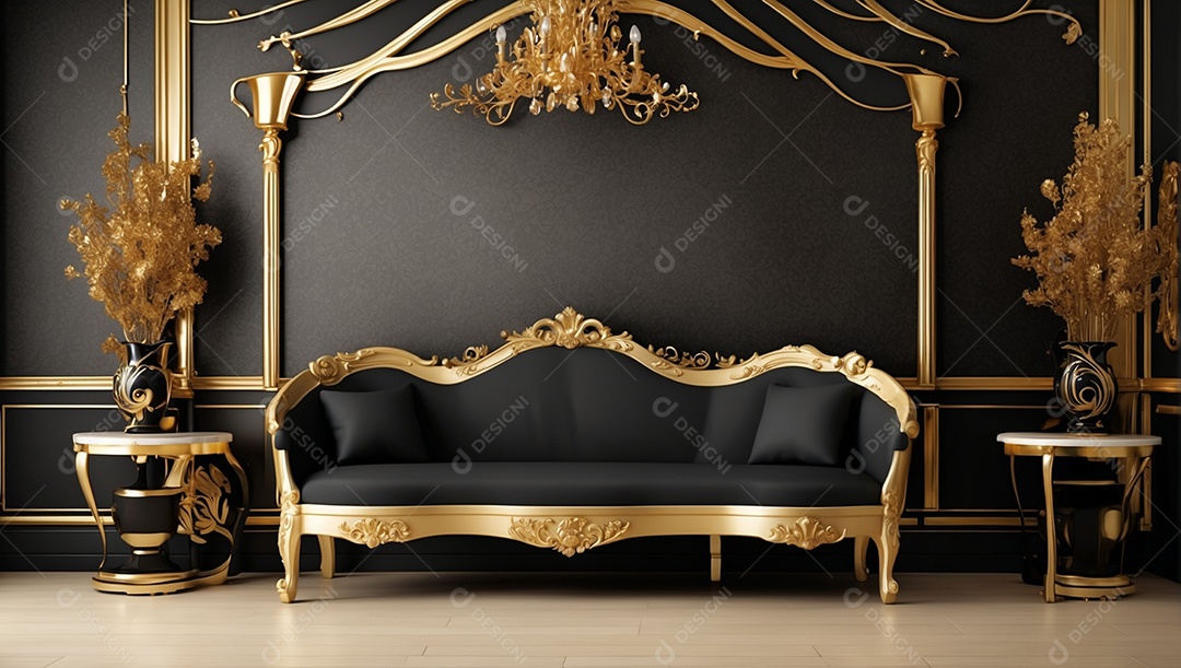 Combinação de decoração dourada e preta da casa