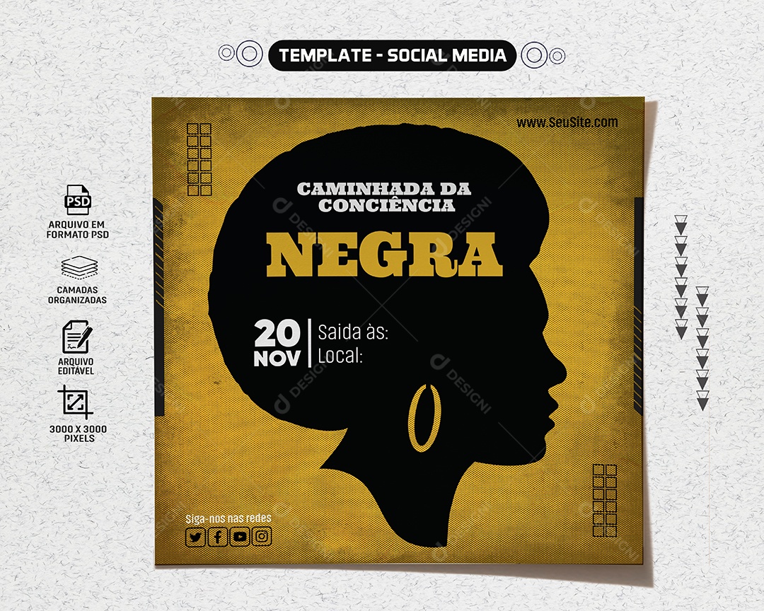 Social Media Feed Caminhada Da Consciência Negra PSD Editável