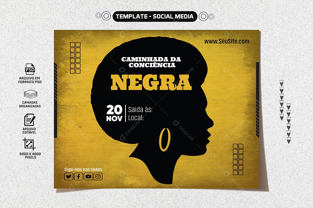 Banner Caminhada Da Consciência Negra Social Media PSD Editável