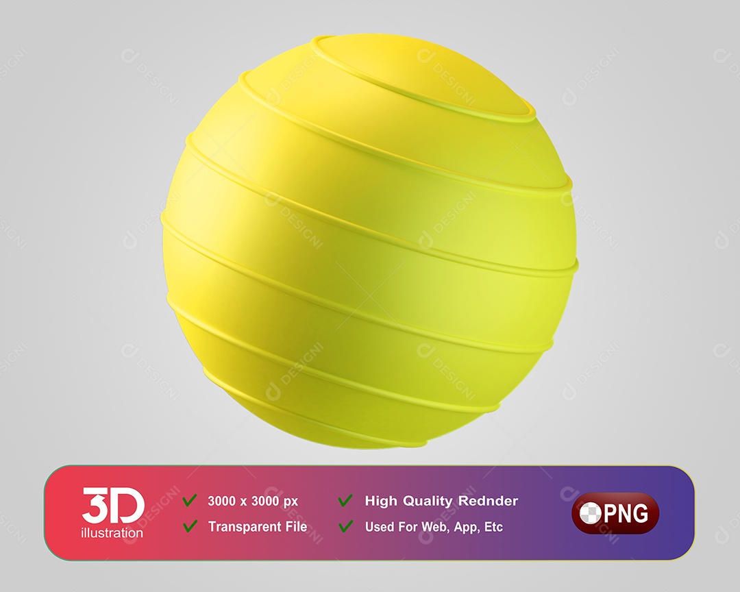 Bola Fitness Elemento 3D Amarelo para Composição PSD