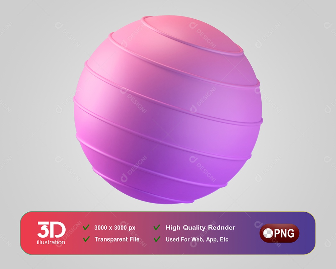 Bola Fitness Elemento 3D Rosa para Composição PSD