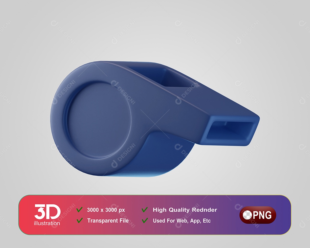 Apito Esportivo Fitness Elemento 3D Azul para Composição PSD