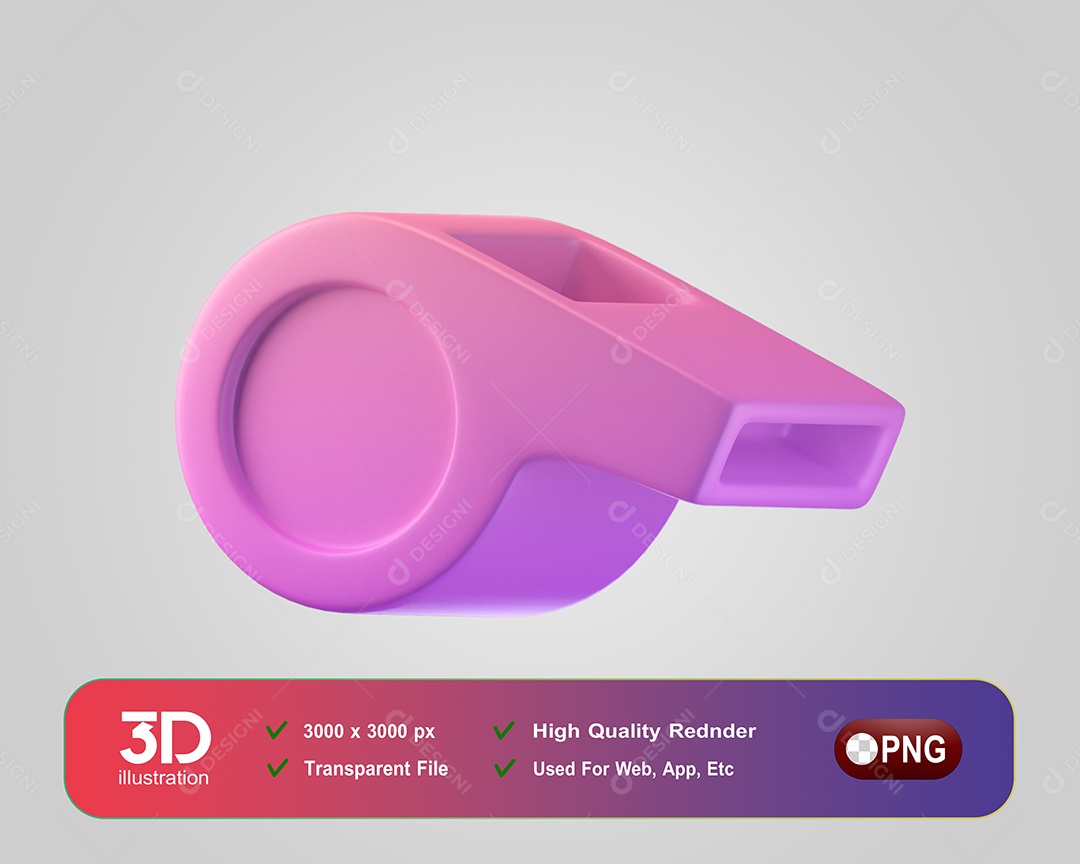 Apito Esportivo Fitness Elemento 3D Rosa para Composição PSD