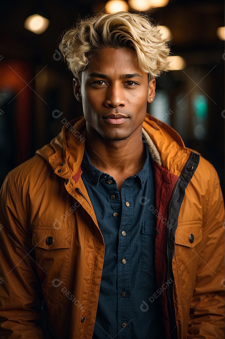 Adolescente negro com cabelo loiro em fundo colorido