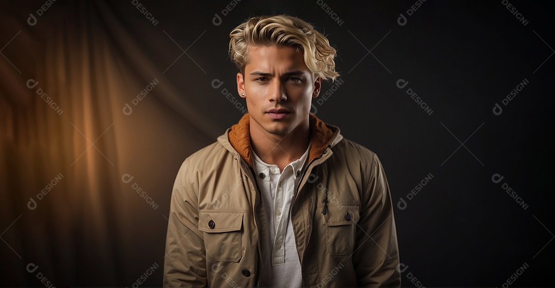 Adolescente com cabelo loiro em fundo colorido