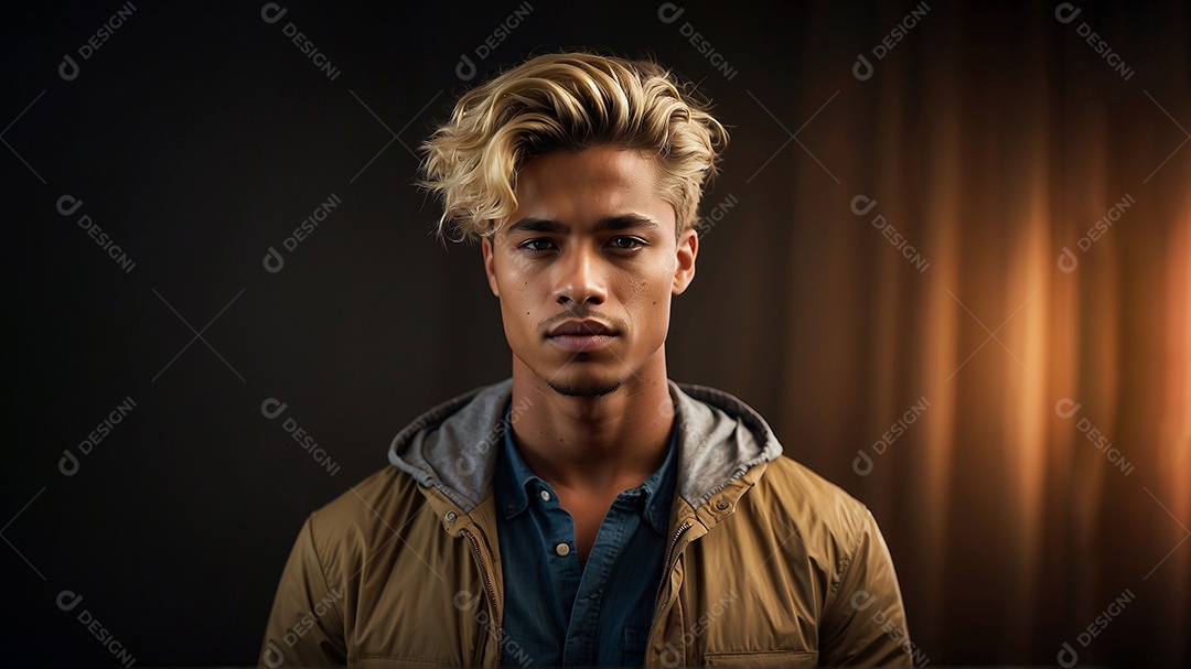 Adolescente negro com cabelo loiro em fundo colorido