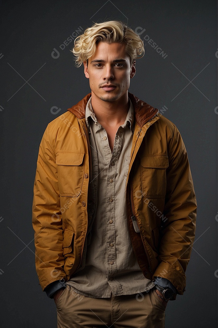 Adolescente com cabelo loiro em fundo colorido