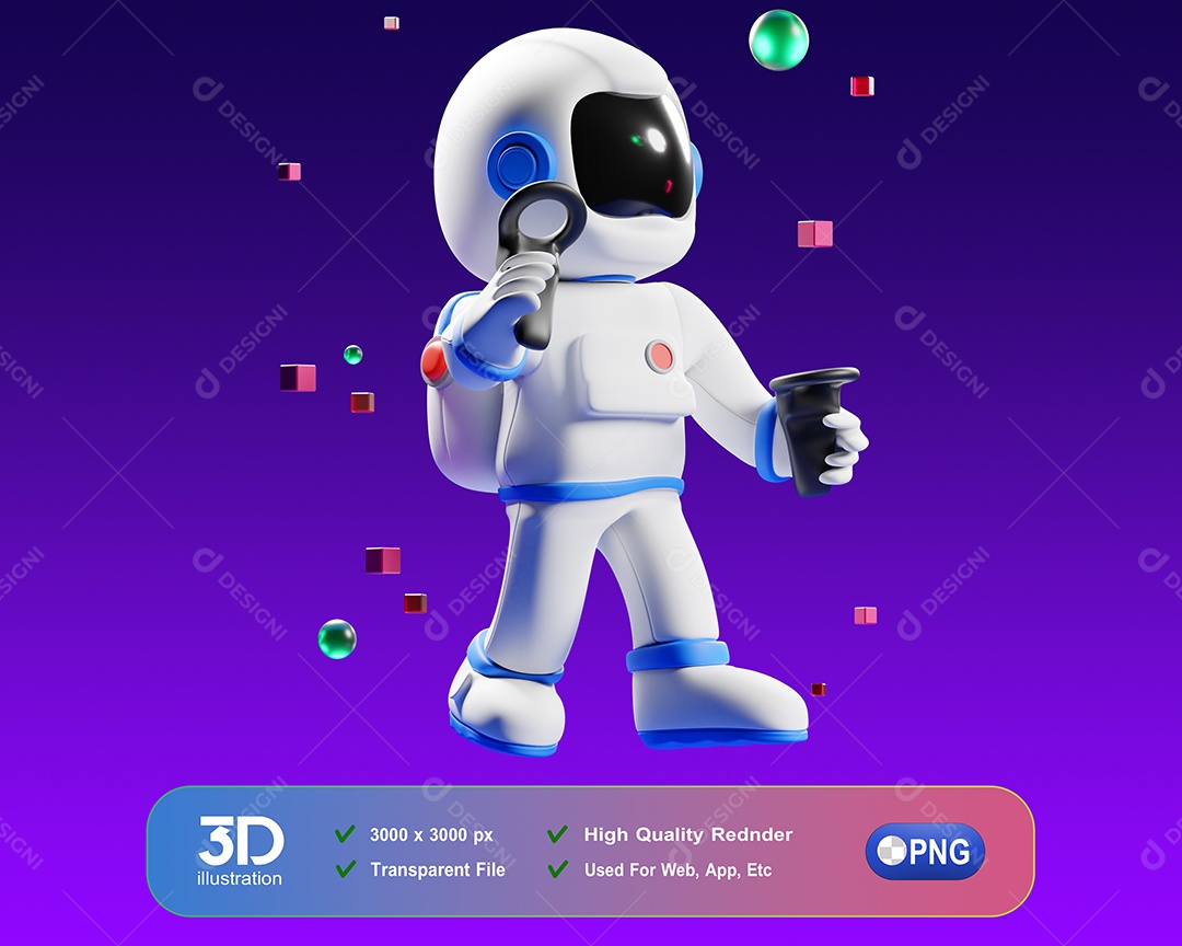 Astronauta Segurando Objeto Elemento 3D para Composição PSD