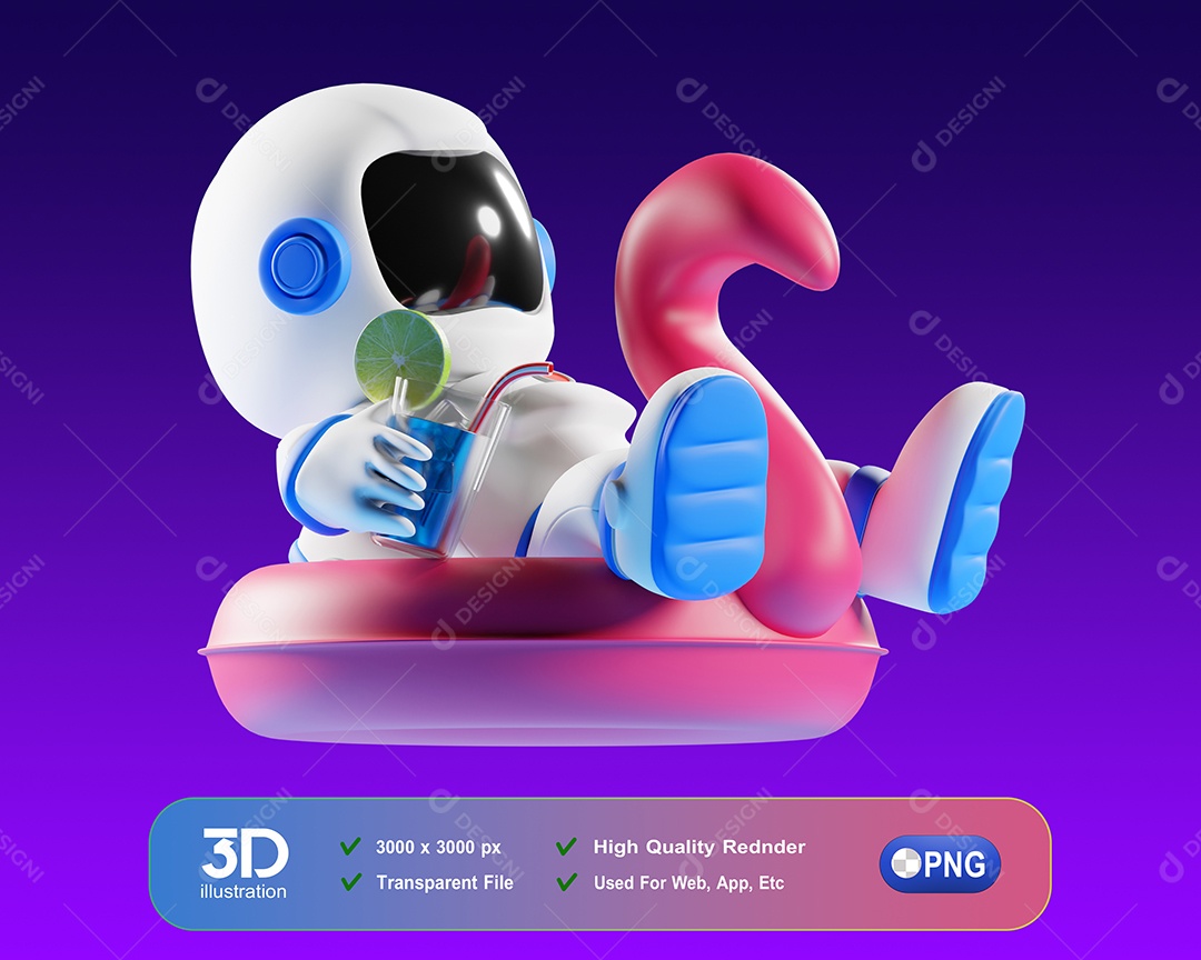 Astronauta com Boia Elemento 3D para Composição PSD
