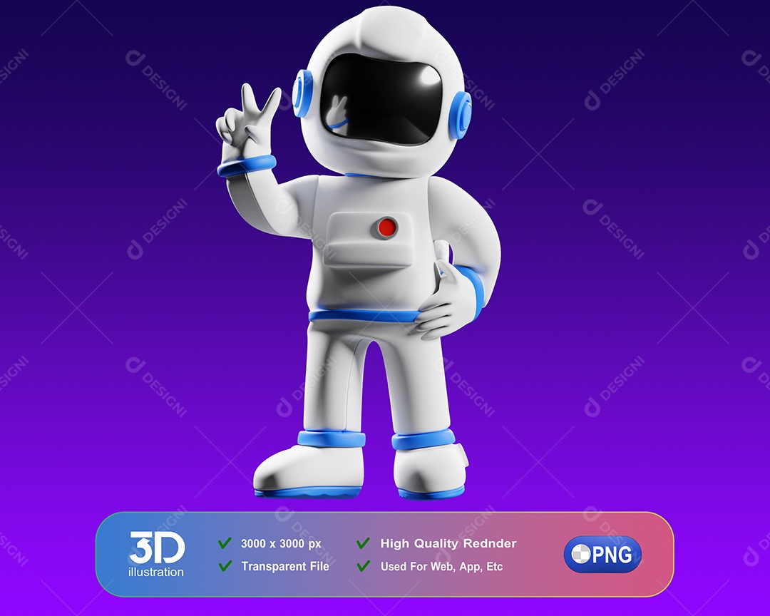 Astronauta Elemento 3D para Composição PSD