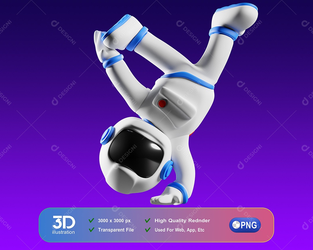 Astronauta de Ponta Cabeça Elemento 3D para Composição PSD