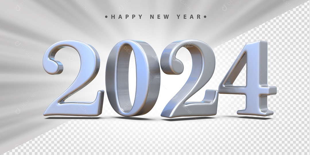 Número 3D 2024 Prata Para Composição PSD